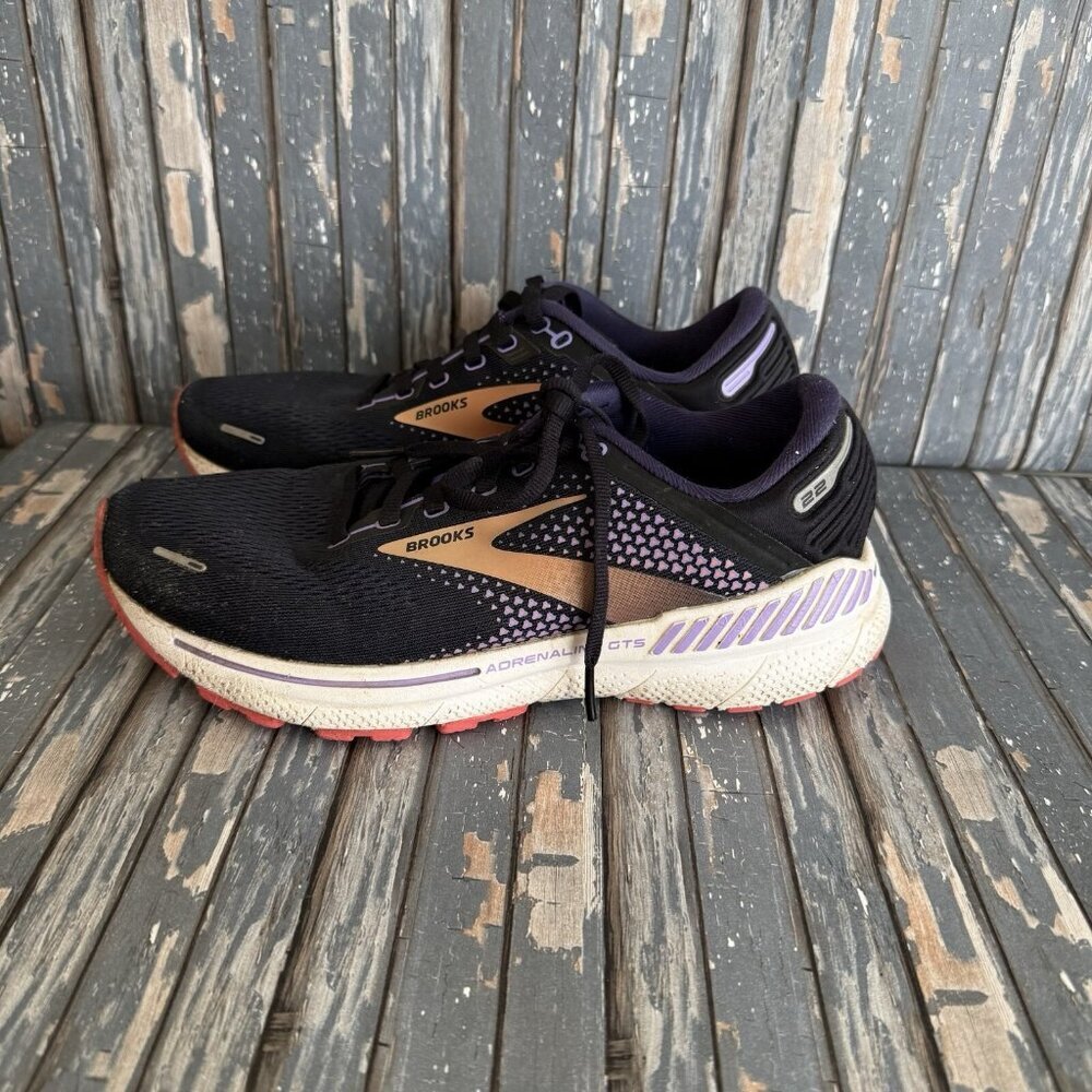 Brooks Adrenaline GTS 22 Womens 8.5 B Shoes Black Purple Running 1203531B080